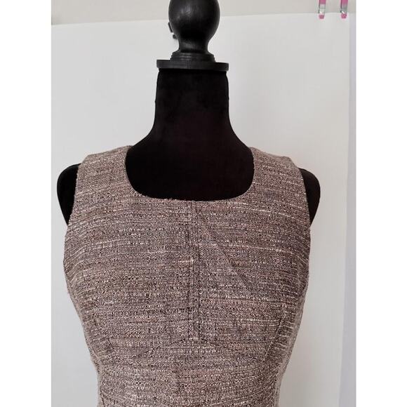 Worthington Dress Women's 8 Brown Pink Tweed Sheath Sleeveless Exposed Back Zip - Picture 10 of 16